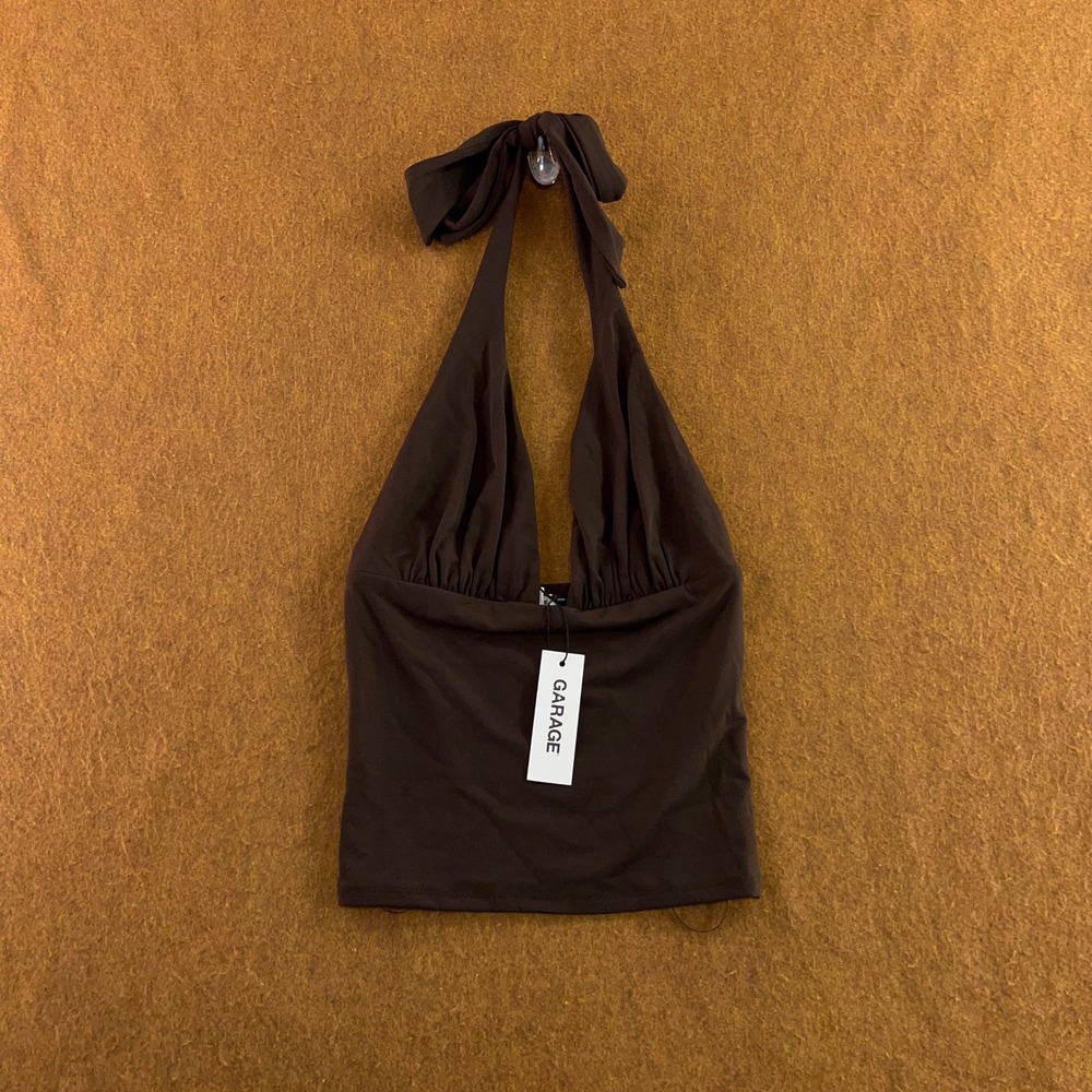 Garage Womens XS Brown Pixie Plunge Halter Neck Sleeveless Top NWT